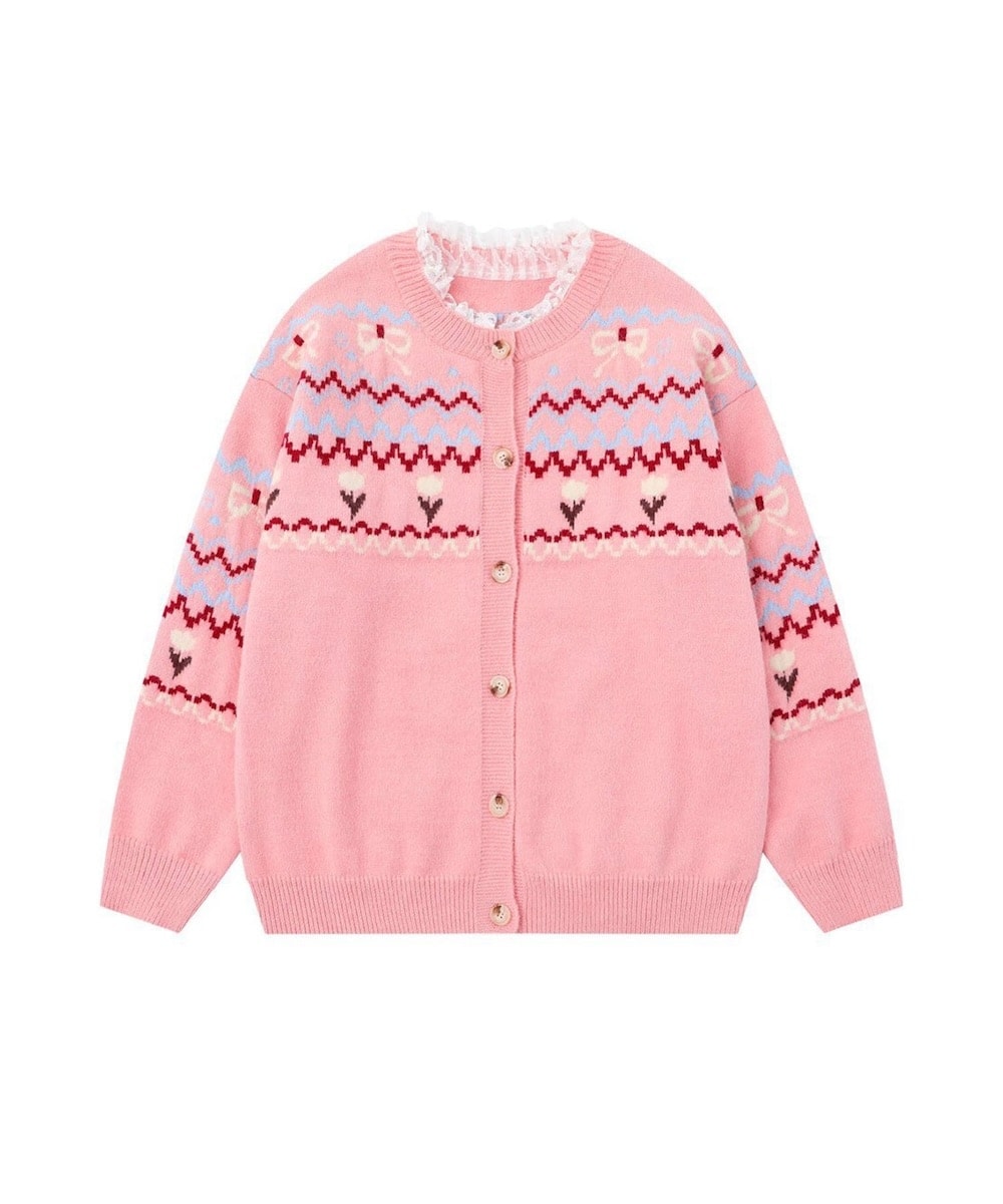 HOOK for girls ノルディック柄ニットカーディガン ガーリー＆ポップ
