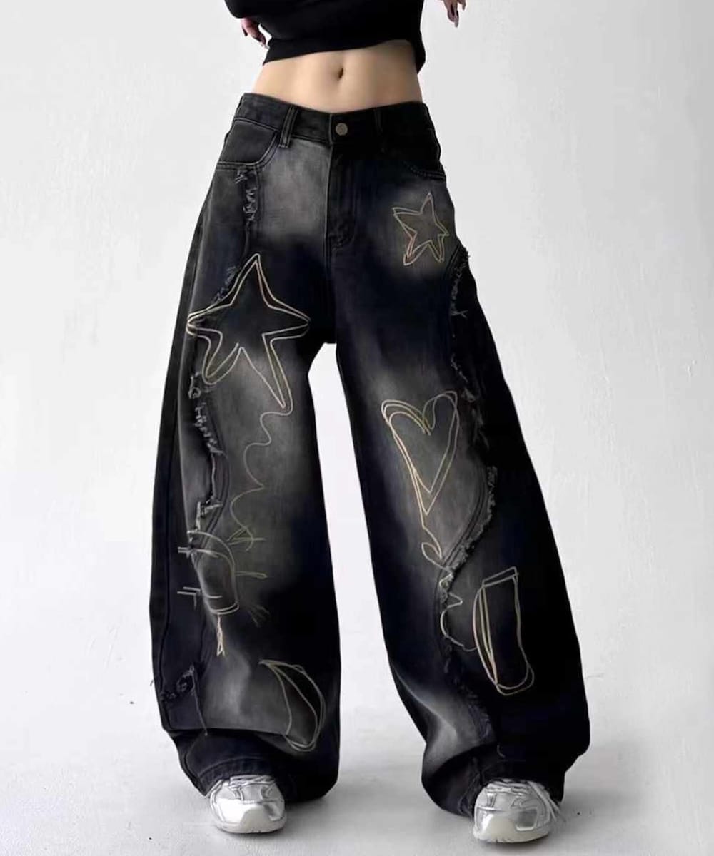 グラフィックステッチ ダメージ加工 デニムパンツ | フック(HOOK