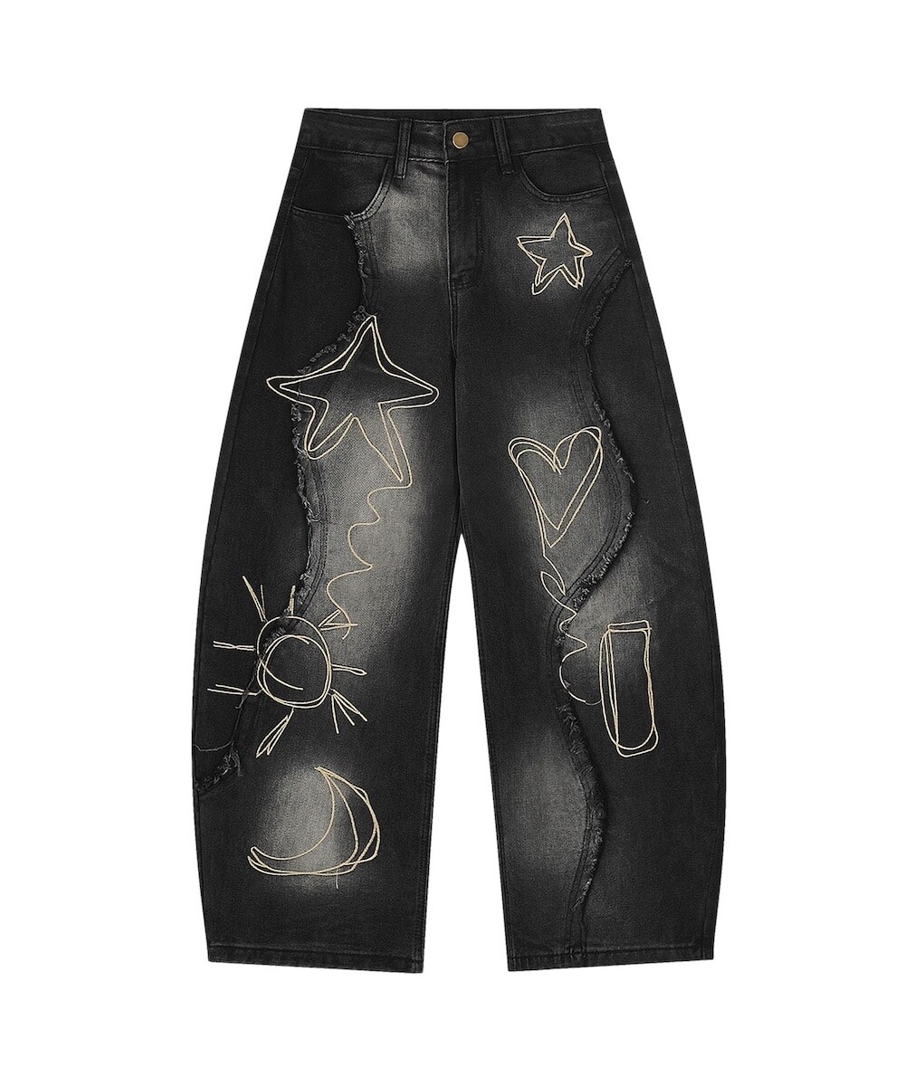 グラフィックステッチ ダメージ加工 デニムパンツ | フック(HOOK