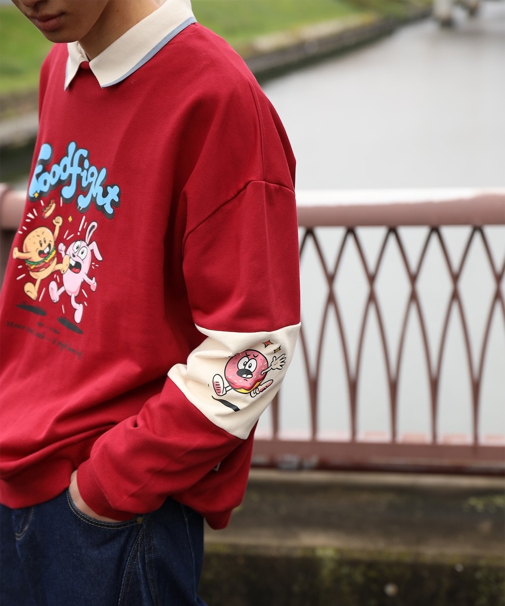 HOOK -original- フードファイトプリントポロ襟スウェット「Don't