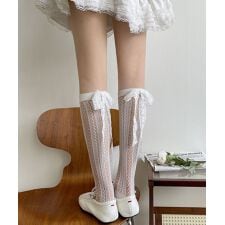【HOOK】for girls ガーリーストリート レースリボン透け感ロングソックス