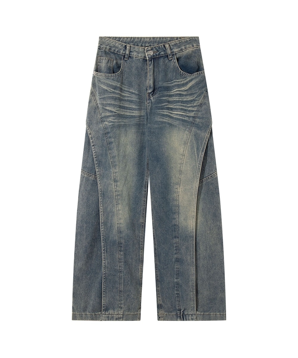 クラッシュ加工ワイドカーブデニムパンツ ダメージ加工 | フック(HOOK