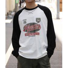 HOOK -original-　アメカジ古着風ロゴプリントラグランスリーブTEE