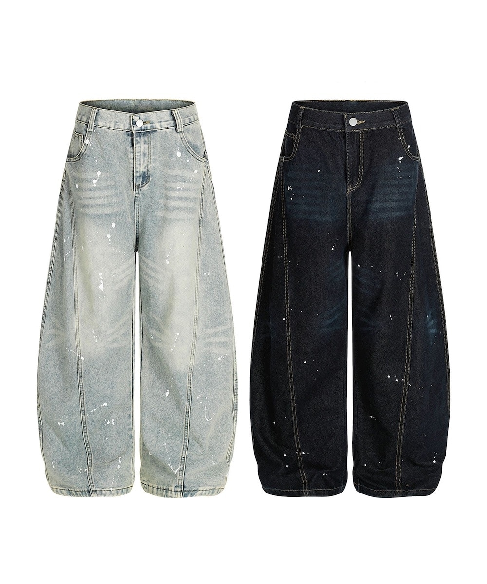 クラッシュ加工ワイドカーブデニムパンツ ダメージ加工 | フック(HOOK