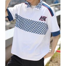 HOOK -original- レーシング風ブロックチェック切り替え半袖ハーフジップ (SS)