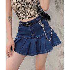 ジャスミングランディフローラム(Jasmine Grandiflorum)の【Jasmine】タックプリーツデニムミニスカート