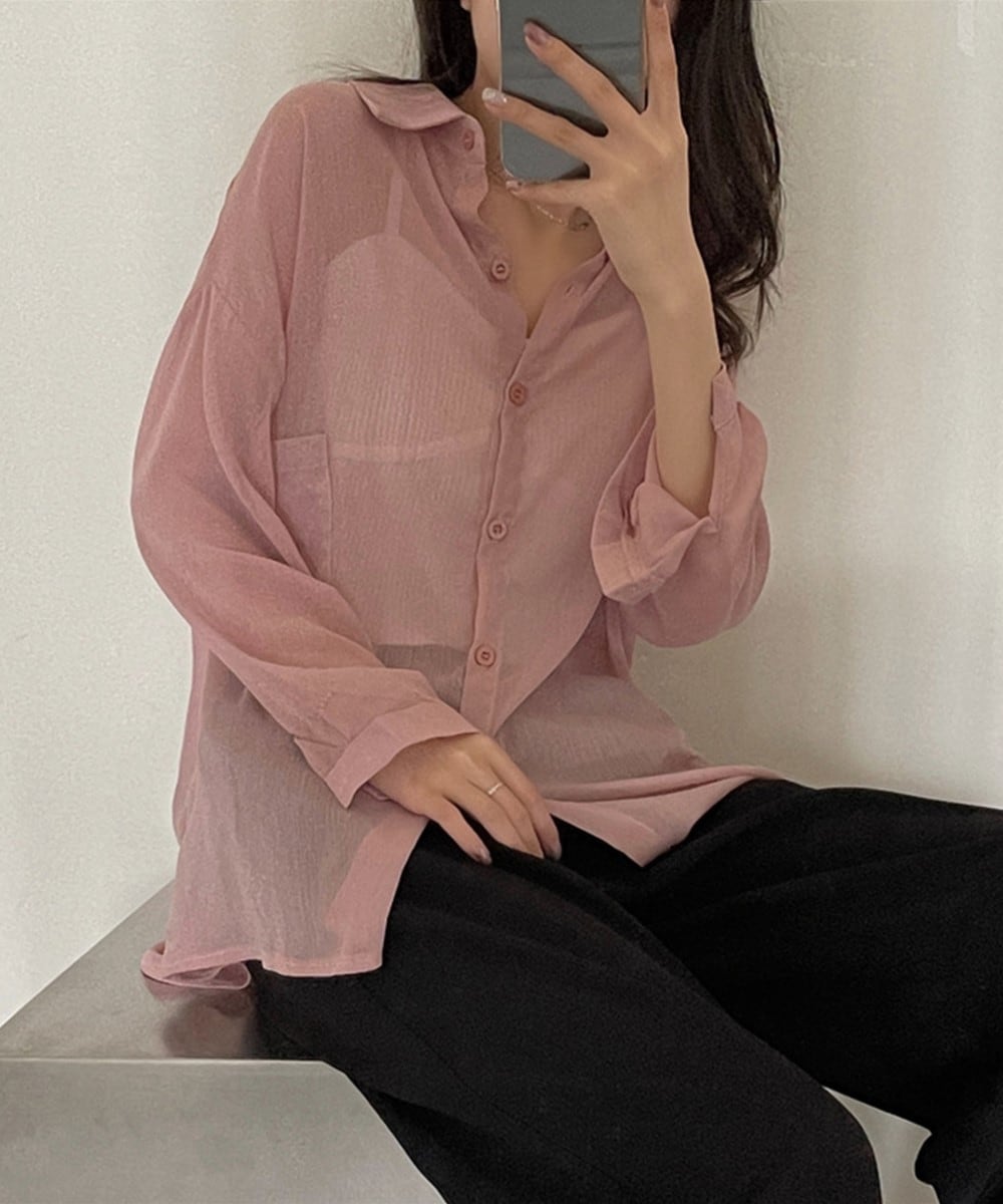 MAATEE & SONS ピンク 長袖シャツ シャツパジャマサテンドット 長袖 ロングパンツ レディス