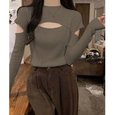 【Jasmine】タートルネック胸あきデザインニットプルオーバ