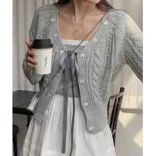 【Jasmine】ケーブル編みリボンカーディガン