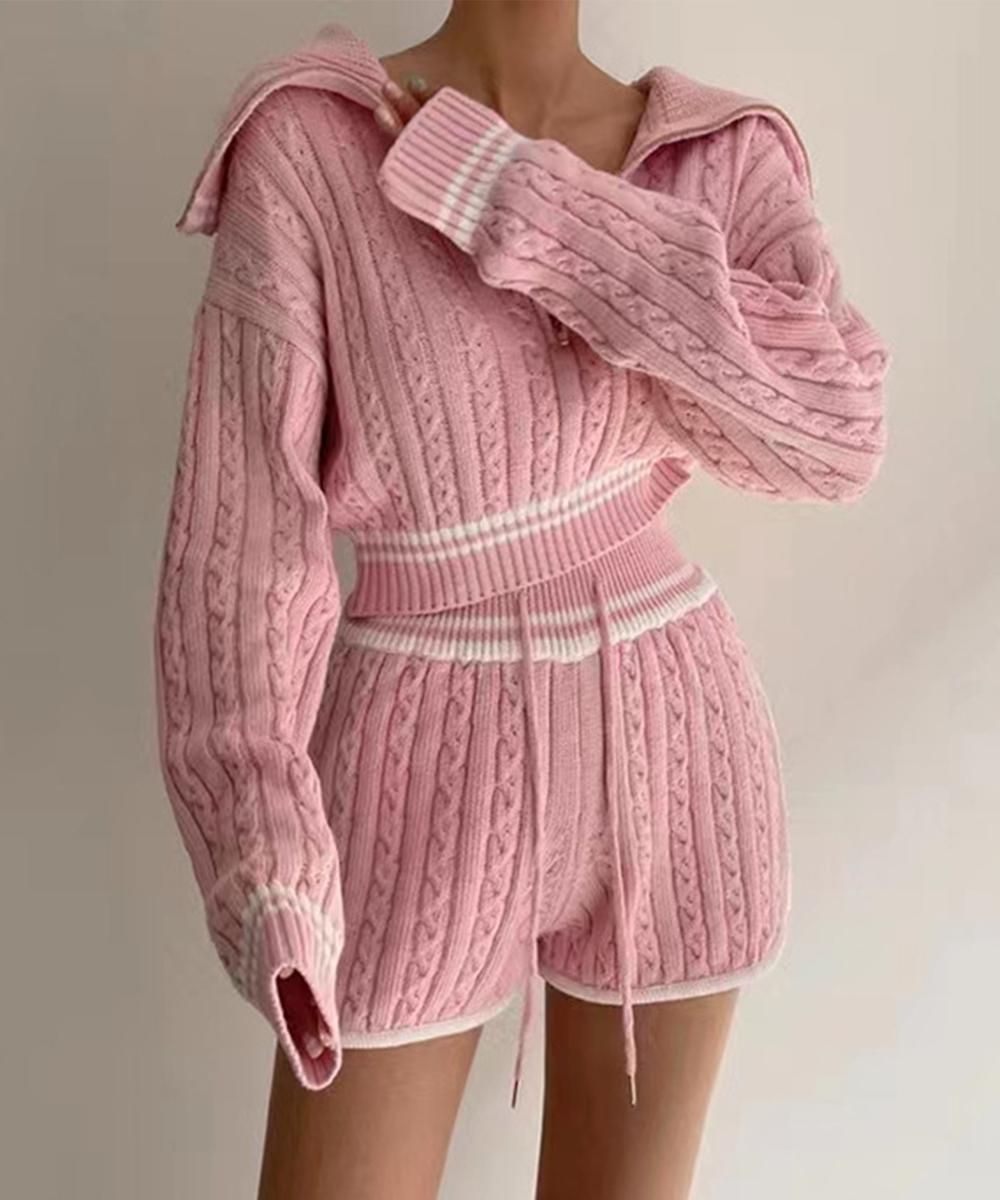 jasmineページ Jasmine】ケーブル編みプルオーバー＋ショートパンツ