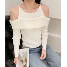 【Jasmine】レイヤード風肩出しニットプルオーバー
