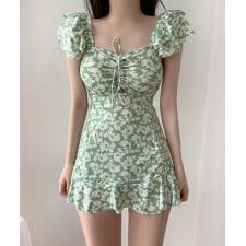 ジャスミングランディフローラム(Jasmine Grandiflorum)のレトロ花柄ワンピーススイムウェア