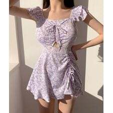 ジャスミングランディフローラム(Jasmine Grandiflorum)のレトロ花柄ワンピーススイムウェア