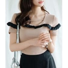 【Jasmine】フリルクロップド丈半袖Tシャツ