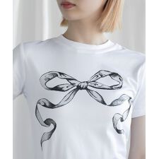 【Jasmine】リボンプリント半袖Tシャツ