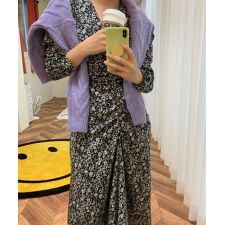 Jasmine 配色Vネック花柄ワンピース