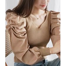 【Jasmine】Vネックパワショルニットプルオーバー