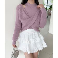 【Jasmine】ハイネック肩見せニットプルオーバー