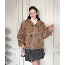 【Jasmine】ノーカラーショートボアコート