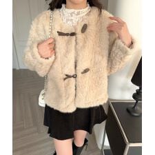 【Jasmine】ノーカラーショートボアコート