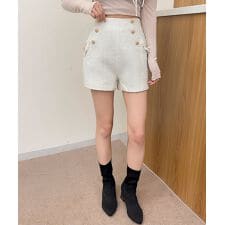 【Jasmine】ツイードフロントボタンショートパンツ