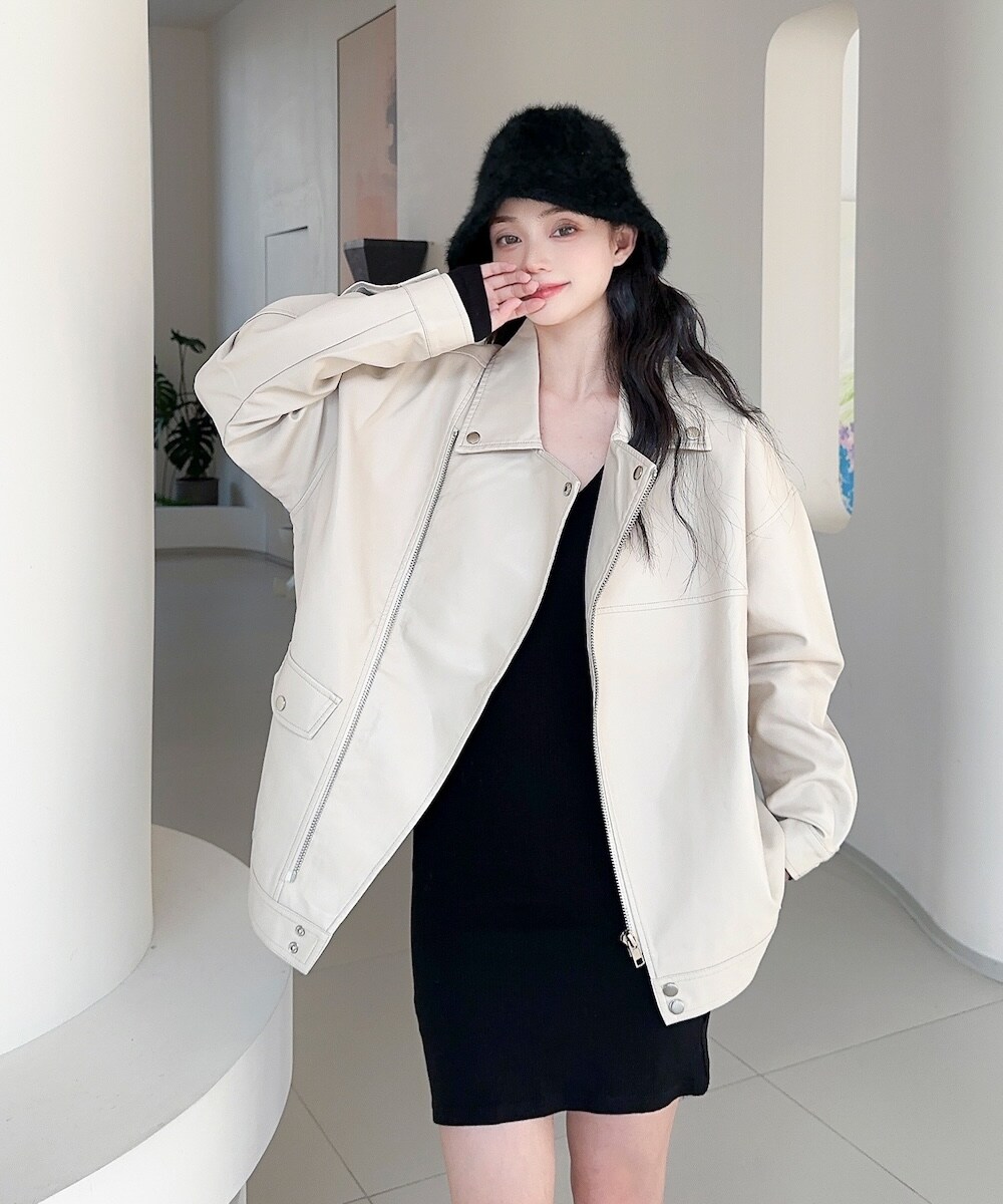 Jasmine】フェイクレザーオーバーサイズライダースジャケット