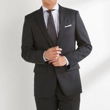 【セレモニー・ビジネスにも】洗える2釦ノータックスーツ ブラック×シャドーストライプ ノーアイロン