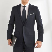 【セレモニー・ビジネスにも】洗える2釦ノータックスーツ ネイビー×シャドーストライプ ストレッチ