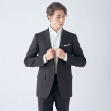 【リクルート/就活にも】洗える2釦ノータックスーツ ブラック無地 黒無地 ストレッチ ノーアイロン
