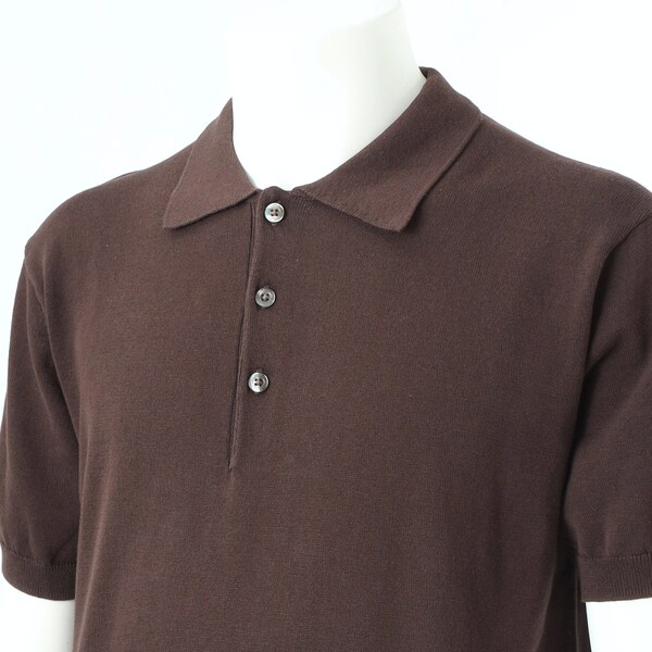 aknit ブラウンリブポロシャツ 半袖 コットン天竺スキッパーポロシャツ｜ブラウン