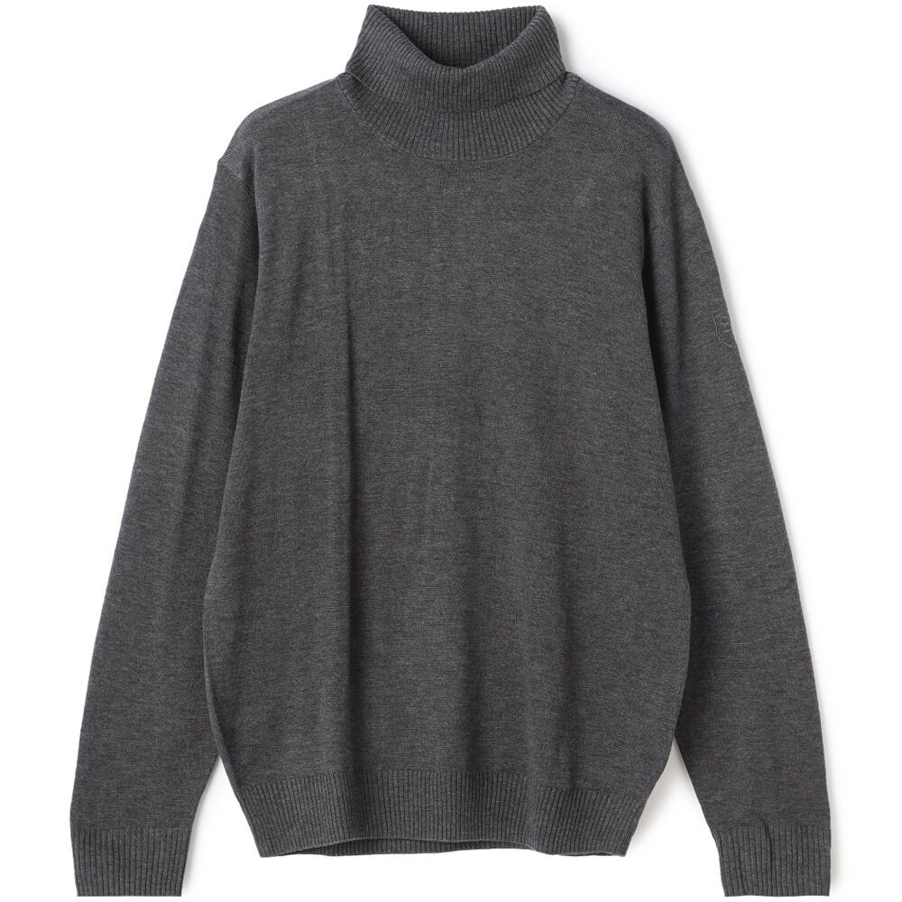 stanley blacker】袖刺繍タートルネックニット/グレー/ウォッシャブル