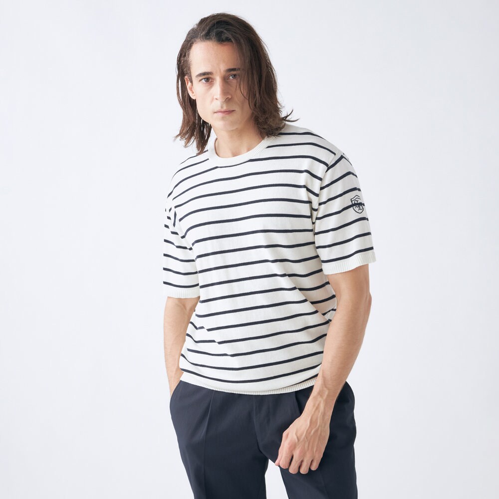 stanley blacker】スキッパーニットポロシャツ サックス
