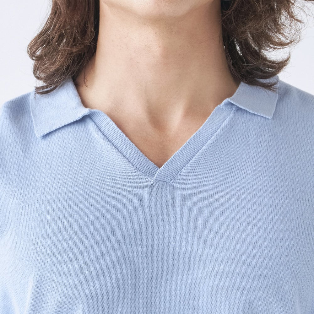 phlannel  スキッパー　ニット　ポロシャツ stanley blacker】スキッパーニットポロシャツ サックス