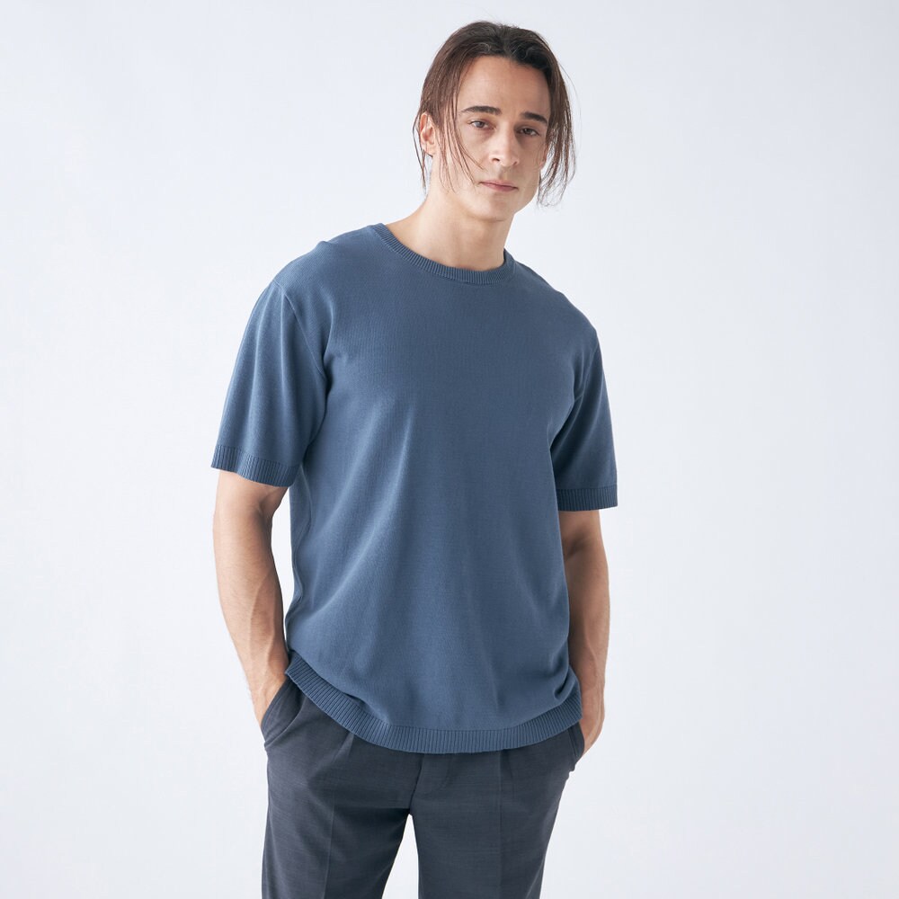 【stanley blacker】クルーネック半袖ニットＴシャツ/ネイビー/無地/ウォッシャブル cd010-36026-01b.jpg?basethum=225