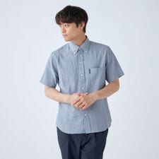 【stanley blacker】【半袖】リネンブレンドボタンダウンシャツ 無地 ライトネイビー | コナカ(konaka)