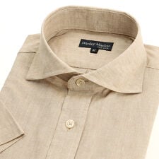 【stanley blacker】【半袖】カッタウェイシャツ ベージュ 無地 コットン リネン混 | コナカ(konaka)