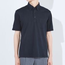 【5分袖】ボタンダウン ビズポロシャツ ネイビー 無地 ノーアイロン プルオーバータイプ ビスポロ