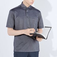 【5分袖】カッタウェイ ビズポロシャツ デニムブルー ノーアイロン プルオーバータイプ ビスポロ