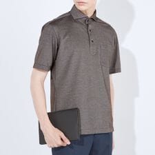 【5分袖】ボタンダウン ビズポロシャツ デニムブラウン ノーアイロン プルオーバータイプ ビスポロ