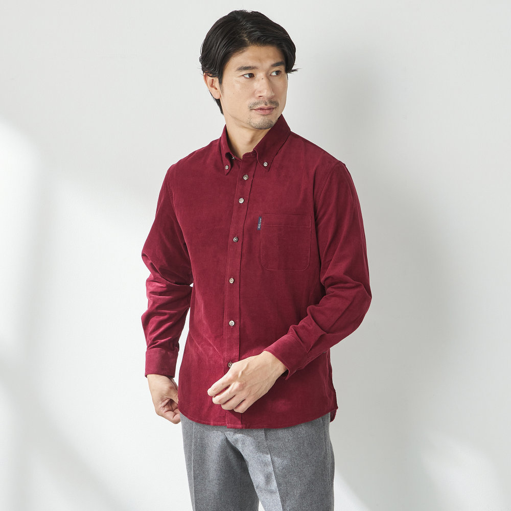 長袖】ストレッチオックスフォード ボタンダウンシャツ イエロー