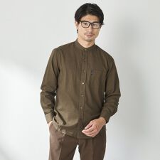 コナカ(konaka)の【stanley blacker】【長袖】バンドカラ―シャツ ブラウン シャンブレーシャツ