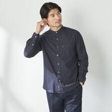 コナカ(konaka)の【stanley blacker】【長袖】バンドカラ―シャツ ネイビー シャンブレーシャツ