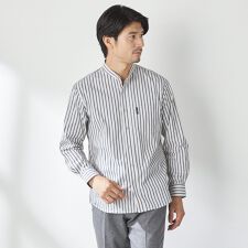 コナカ(konaka)の【stanley blacker】【長袖】バンドカラ―ストライプシャツ オフホワイト