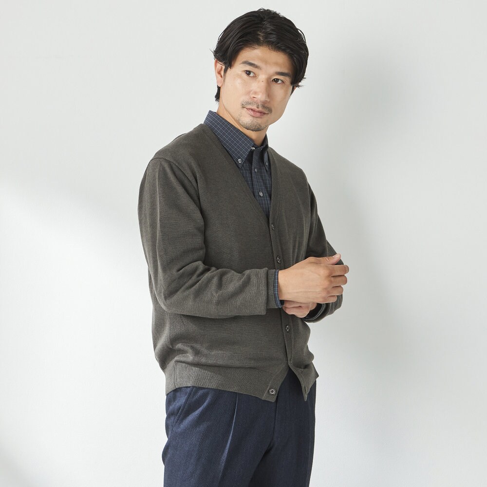 コナカ（konaka）/【stanley blacker】洗えるベーシックカーディガン カーキ 無地 stanley blacker】洗えるベーシックカーディガン カーキ 無地 | コナカ
