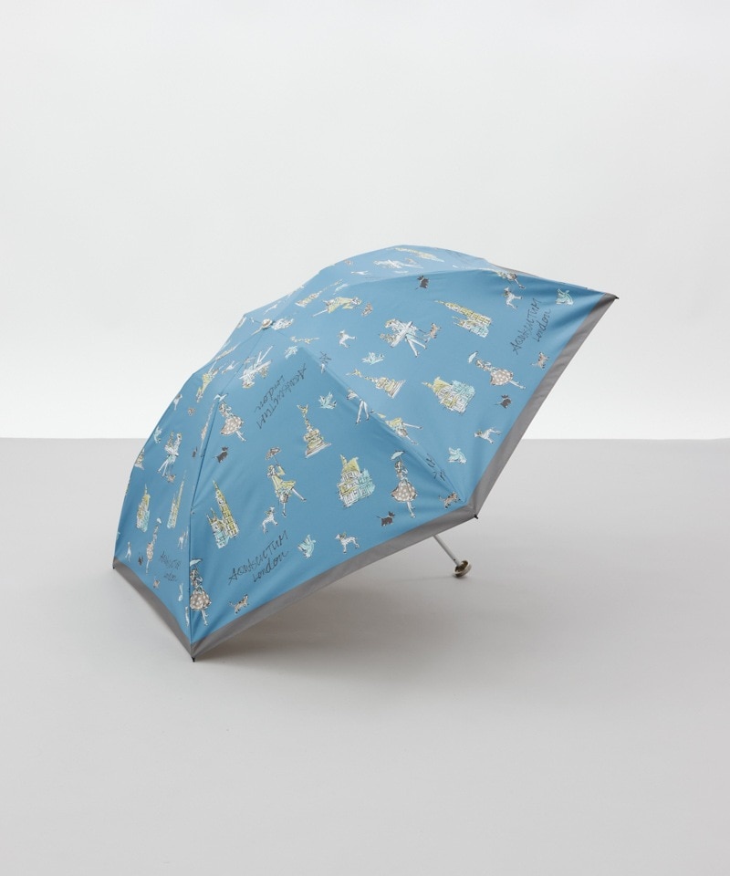 Aquascutum 刺繍折りたたみ傘 晴雨兼用　ロンドンガール　サックスブルー Aquascutum 刺繍折りたたみ傘 晴雨兼用 ロンドンガール サックスブルー