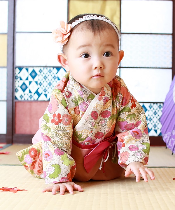 ベビー袴 女の子 花柄 お食い初め 年賀状 七五三 70 80 和装 衣装 和服