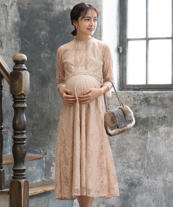 【美品】AIMER　エプロンドレス　総レース　マタニティ可 総レース ワンピース パーティドレス （授乳対応/レディース