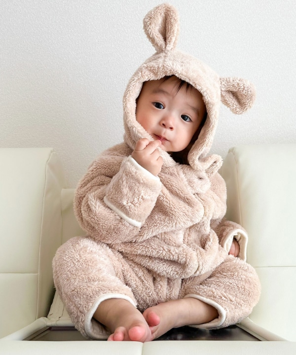 ミキハウス　フード付2WAYカバーオール  60-80 美品ミキハウス 防寒2wayオール ジャンプスーツ60-80㎝ カバーオール