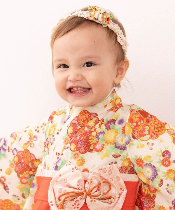 つまみ細工 3つ花 ベビー ヘアアクセサリー ヘアバンドタイプ