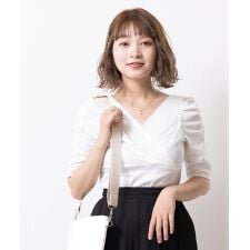 カシュクール カットソー リブニット トップス ブラウス レディース 半袖 オフィス